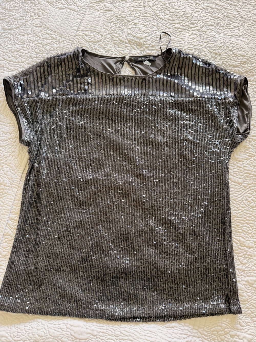 Cable & Gauge Silver Sequin Cap Sleeve Party Top Women's L